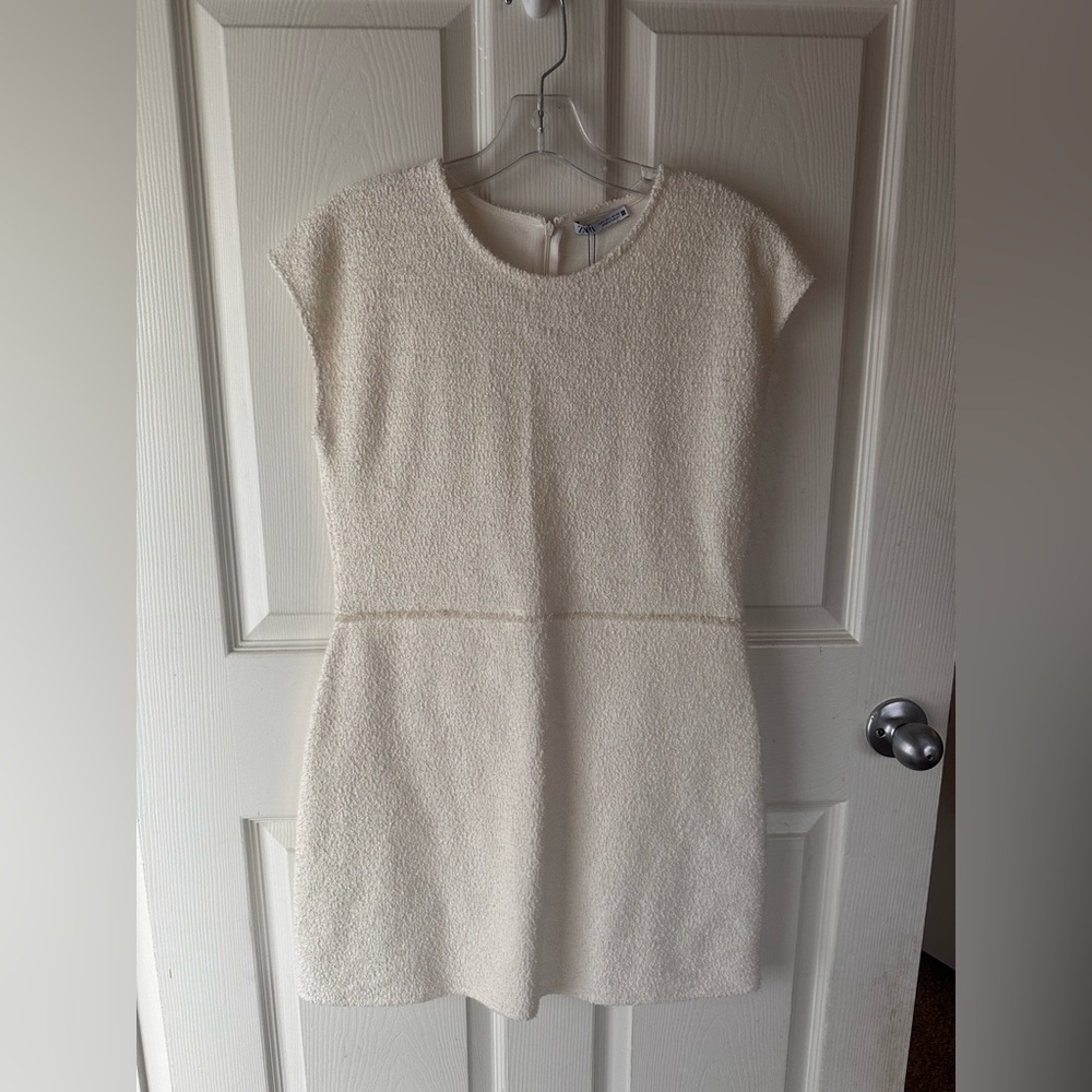 Cream Textured Shift Dress